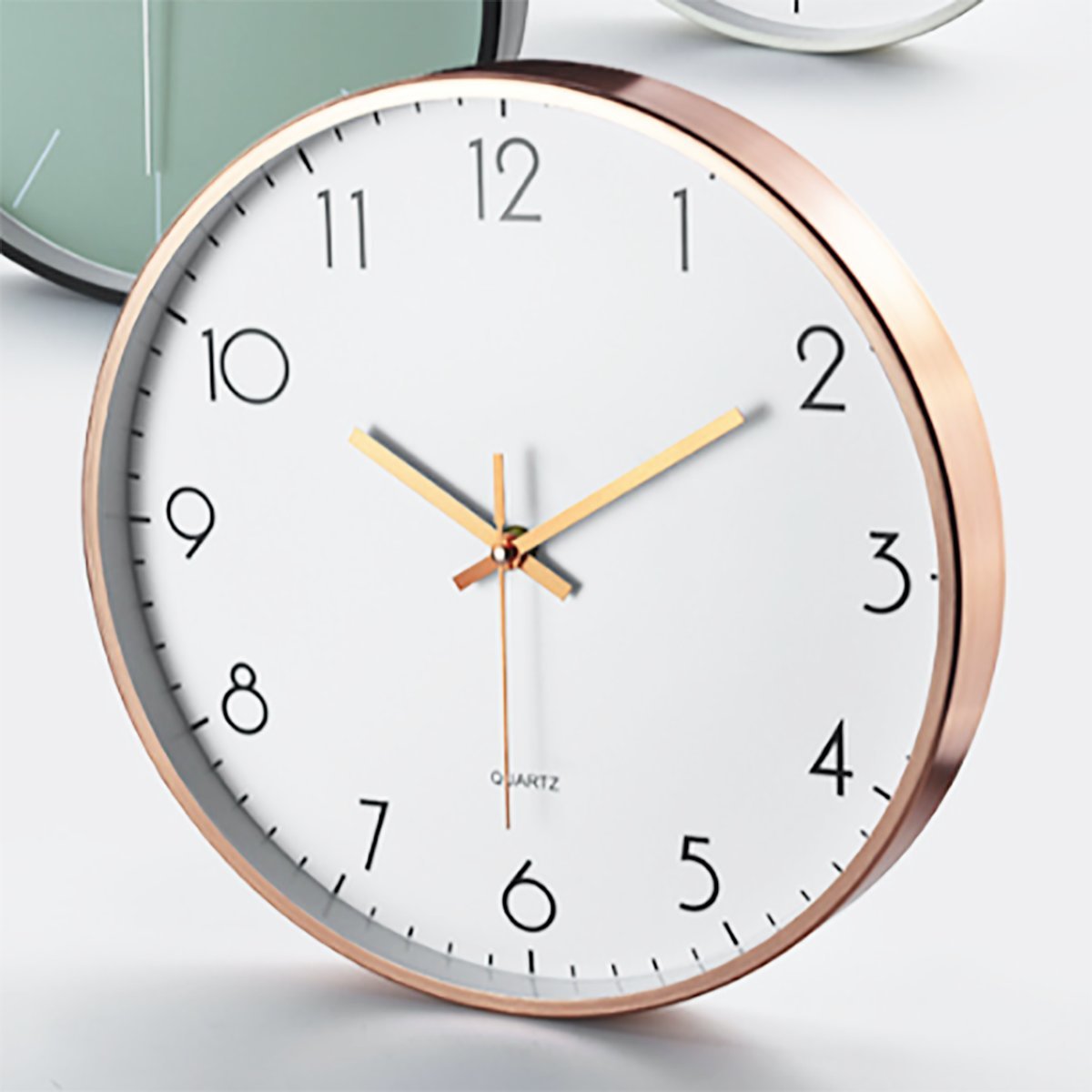 12-inch champagne gold simple Nordic wall clock 30cm x 30cm silent simple rose gold white three-dimensional digital scale silent wall clock wall clock