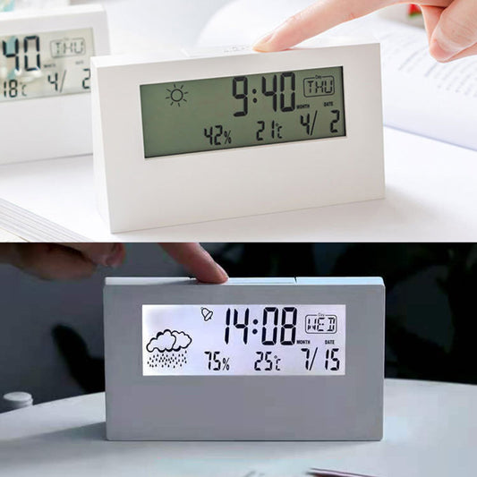 日式簡約天氣預測LED多功能電子鐘 靜音無印風 電子鐘