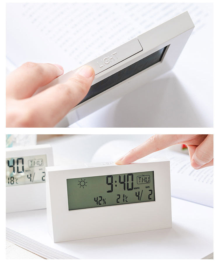 日式簡約天氣預測LED多功能電子鐘 靜音無印風 電子鐘