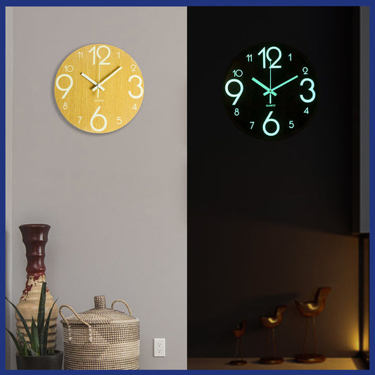 12-inch wood grain silent luminous wall clock wooden fluorescent clock simple wall clock