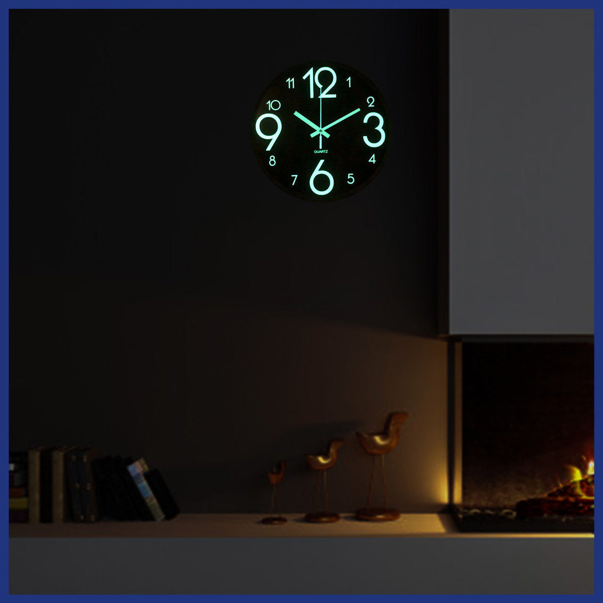 12寸木紋靜音夜光掛鐘 木製熒光時鐘 簡約掛鐘