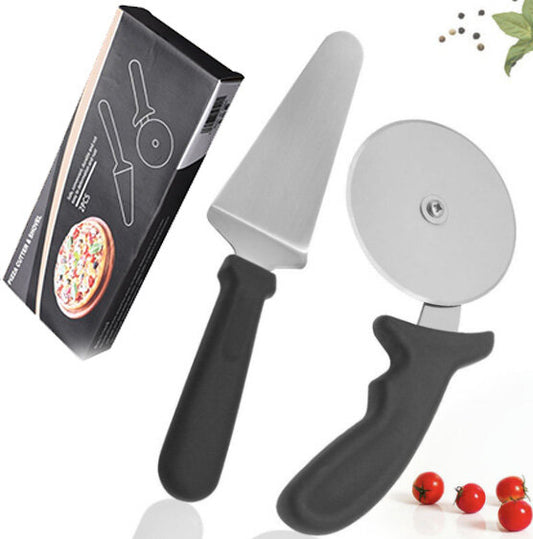 [Kitchen Essentials] Stainless steel pizza knife x spatula two-piece set pizza cutting roller knife cake cutter cake pizza knife