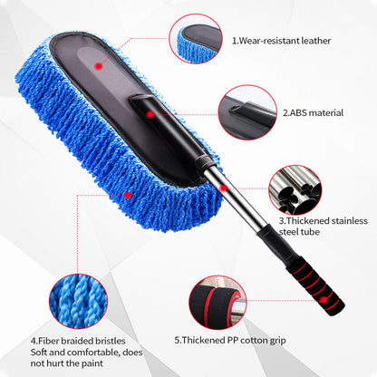 Blue telescopic nanofiber wax mop dust removal car duster car mop car brush car cleaning tools car supplies