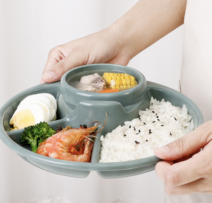 Japanese-made plastic grill plate, divided plate, student and children's dinner plate, baby's dinner plate and pot set