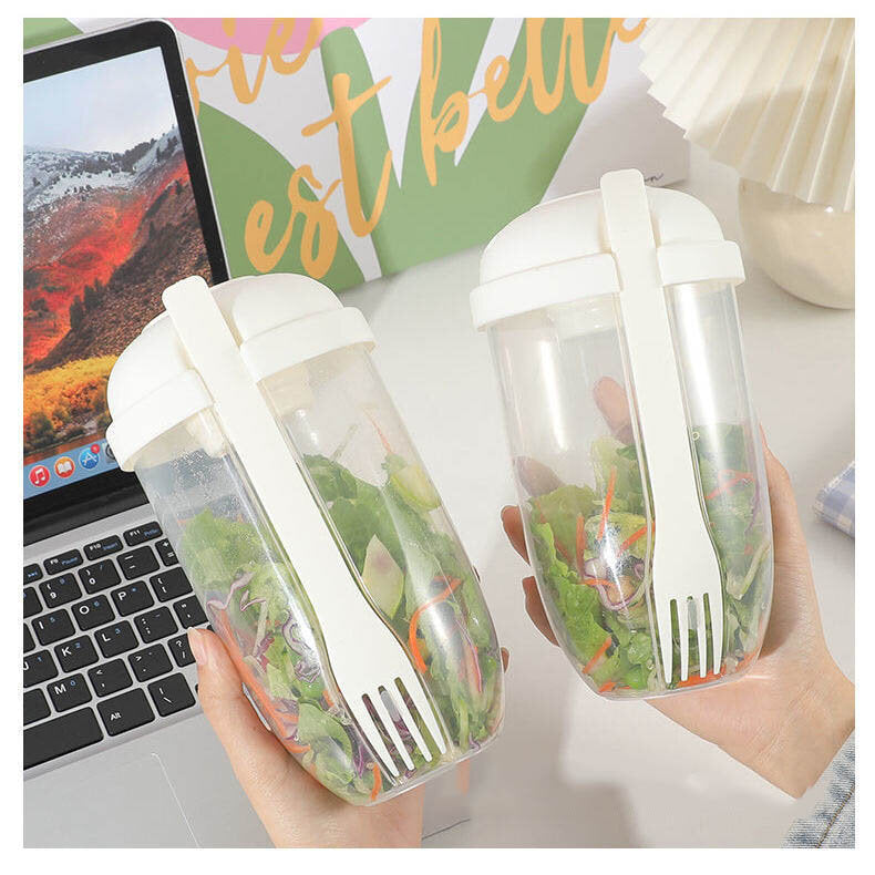 Breakfast Salad Cup with Fork and Lid, Portable for Students On-the-Go, Fruit and Vegetable Light Meal Milk Cup
