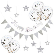 Set Birthday Party Glitter Balloon Arrangement Set Happy Birthday [Silver Glitter] staycation