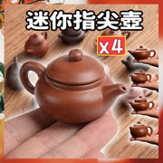 4 mini purple clay teapot ornaments, exquisite Kung Fu tea set, tea play table, pocket fingertip teapot (red antique + red flat belly + red stone scoop + red Xishi/4 sets)