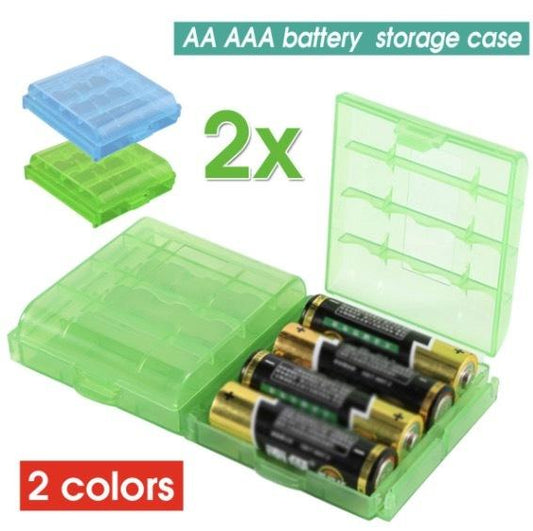 2個裝 藍色+綠色 電池收納盒 適用AA/AAA電池保護盒 儲物盒