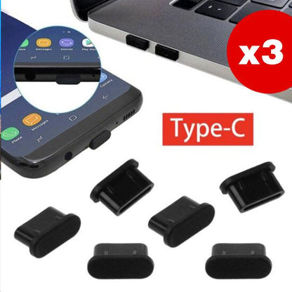 【3個裝】USB Type-C介面 Type-c充電口數據塞 手機防塵塞 矽膠防塵塞 黑色