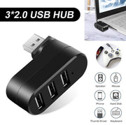 黑色旋转USB2.0 HUB 分线器3口usb分线器1分3 Usb 2.0集线器扩展器多合一充电线