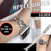 Apple Watch Small Fragrance Style Metal Watch Strap｜Adjustable Length Fashionable Senior Girls and Boys Universal iWatch Apple 1/2/3/4/5/6/7/8/9/SE Metal Single Row Chain Alloy Denim Chain Stainless Steel Watch Strap (Silver ;38/40/41mm full series