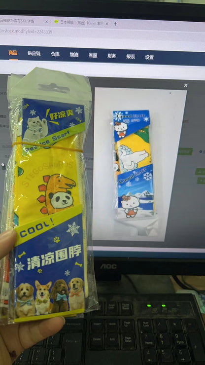 夏季寵物降溫狗狗冰圍巾貓咪圍脖絲巾物理防中暑冰涼巾 黄底小熊 抹手巾- View 2-ManyMart 萬嚟買