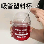 带盖吸管杯饮料杯塑胶杯透明杯居家外出学校办公室波波杯吸管塑料杯带盖（380ml）