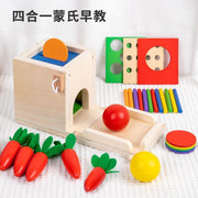 蒙氏四合一投币盒多功能插棍拔萝卜幼儿童积木颜色配对智力盒玩具