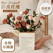 法國田園風！仿真玫瑰花束（20支；送復古紙袋）可供收藏 永不凋零｜告白／情人節／母親節／聖誕節／畢業禮／女朋友好友生日送禮禮物 浪漫驚喜｜家居裝飾擺設 乾燥花 泡沫假花 手捧花 拍照道具（橘+白