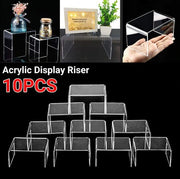 [10-Pack] Acrylic Display Risers, Clear Figure Display Shelf, Ornament Storage Rack, Cosmetic Organizer
