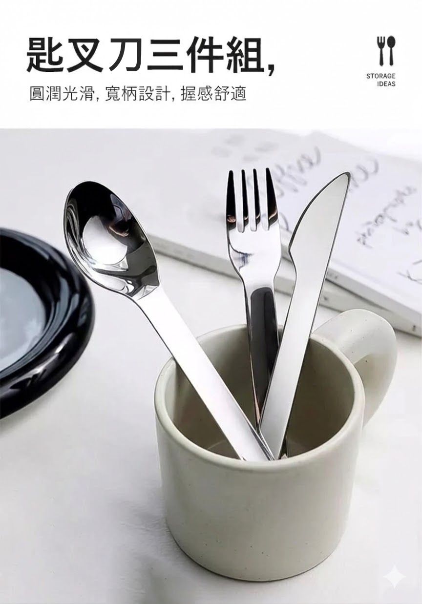 質感便攜！不鏽鋼餐具套裝（4件套：羹+叉+刀+收納盒）便攜式餐具套裝 耐摔耐熱｜餐刀勺子叉子匙羹餐叉 學生小朋友兒童學校 上班族辦公室Office通勤戶外外賣飯盒餐具套 自備環保餐具（灰色）- View 3-ManyMart 萬嚟買