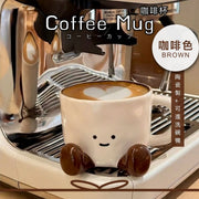 療癒可愛！陶瓷咖啡馬克杯｜高溫釉下彩 可進微波爐／洗碗機／消毒櫃 立體水杯 高顏值 創意情侶朋友閨蜜小朋友兒童生日禮物 辦公室Office 咖啡杯 拿鐵杯 燕麥早餐杯 茶杯 水杯 牛奶杯（咖啡色）