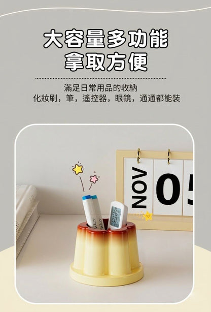 焦糖布丁！文具收納筒｜桌面收納桶 學生辦公文具收納盒｜多功能筆筒 文具整理盒｜書檯書桌桌面整理收納 Office辦公室學生用品 桌面整齊神器 彩色筆剪刀／化妝刷／遙控器／雜物收納桶 可愛擺件 交換禮物- View 6-ManyMart 萬嚟買