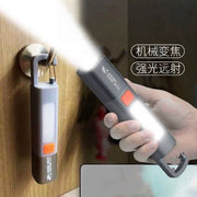 【灰色】微笑鯊戶外迷你手電筒 高亮 遠射 USB充電 COB 大泛光 手電筒 鎖扣設計 可變焦 強光手電筒 伸縮調焦