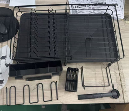 可伸縮碗碟瀝水槽 A款 碗盤餐具收納架 黑色單層 黏板刀叉筷杯具置物架 碗碟架 瀝水架- View 2-ManyMart 萬嚟買