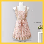 [Pink] Princess Apron for Women, Hand-Wipeable, Back Buckle, Home Use, Oil-Proof, Sleeved, Fabric, Catering Specific, Waist Apron, Large Pockets