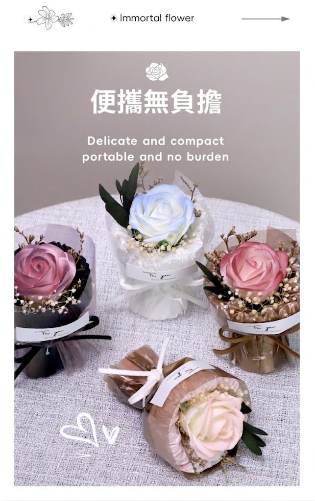 不怕凋謝！迷你香皂玫瑰花束 ｜收藏用永生花 不凋花｜母親節／告白婚禮／情人節七夕／紀念日／聖誕節平安夜／畢業禮物／生日送禮 女朋友浪漫驚喜｜家居裝飾擺設 乾花乾燥花 裝飾擺件 肥皂花 拍照道具（黑紅色- View 5-ManyMart 萬嚟買