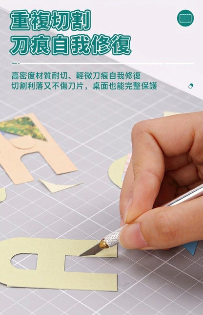 可折疊成A4！加厚A3切割墊｜三層軟硬結構 減輕損耗 刻度清晰 雙面可用｜摺疊雕刻板 美勞切紙墊 手帳切割板 學生辦公室Office文具 模型DIY 橡皮章 裁布 易收納便攜 界刀板 鎅刀板 （綠色）- View 15-ManyMart 萬嚟買
