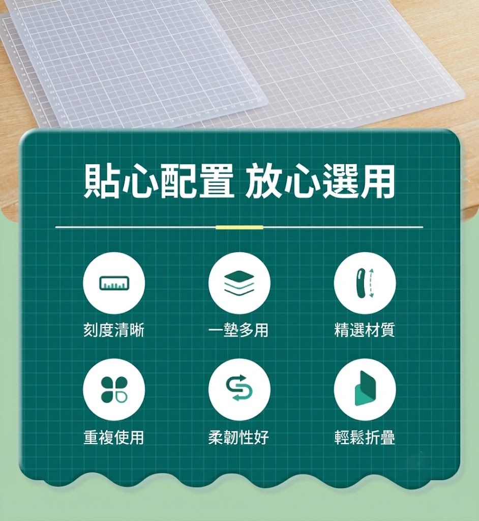 可折疊成A4！加厚A3切割墊｜三層軟硬結構 減輕損耗 刻度清晰 雙面可用｜摺疊雕刻板 美勞切紙墊 手帳切割板 學生辦公室Office文具 模型DIY 橡皮章 裁布 易收納便攜 界刀板 鎅刀板 （綠色）- View 4-ManyMart 萬嚟買