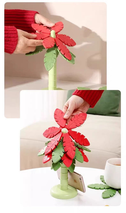 4片一套！椰子樹矽膠隔熱墊（附收納架）加厚耐高溫 保護桌面 超大尺寸 手機支架功能｜廚房防燙鍋墊 杯墊 碗墊 砂鍋墊 盤墊 桌面裝飾擺件 創意可折疊餐桌墊 瀝水餐墊 家居客廳餐桌墊子（綠色款）- View 10-ManyMart 萬嚟買