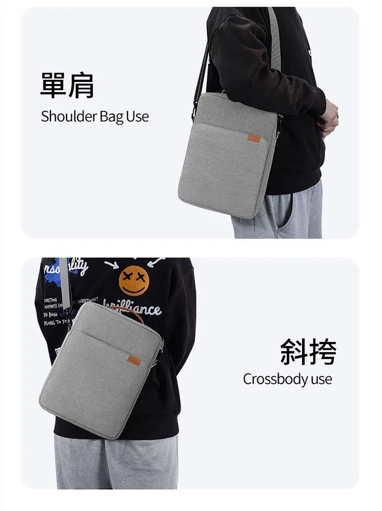 極致防摔！13吋手提平板電腦包（＋肩帶）輕便防水 超大容量 分層收納 防震內膽｜牛津布斜挎包 單肩筆電包 公事包 MacBook／iPad Pro 12.9／三星平板袋 學生上班族用 斜揹袋 多用途袋- View 10-ManyMart 萬嚟買