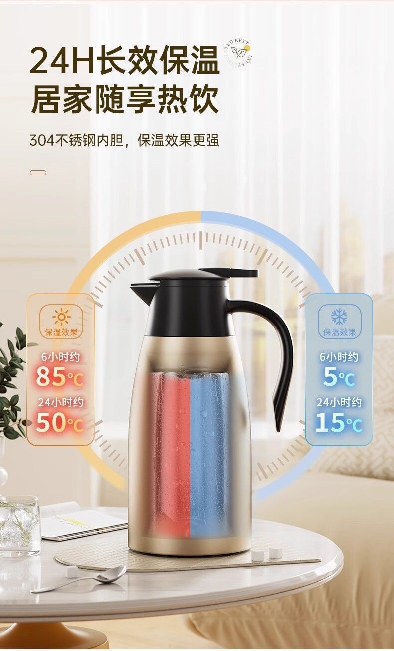 手提式不銹鋼真空保溫瓶 保溫壺 不銹鋼保溫壺 2L- View 3-ManyMart 萬嚟買