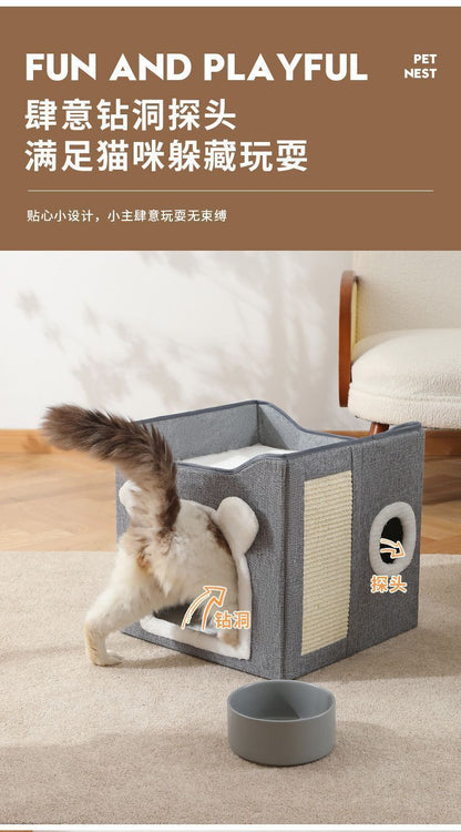 （2層）貓屋 貓抓板 貓床 貓窩 貓洞穴 可折疊貓窩 猫狗床 寵物屋 小狗睡覺帳篷- View 2-ManyMart 萬嚟買