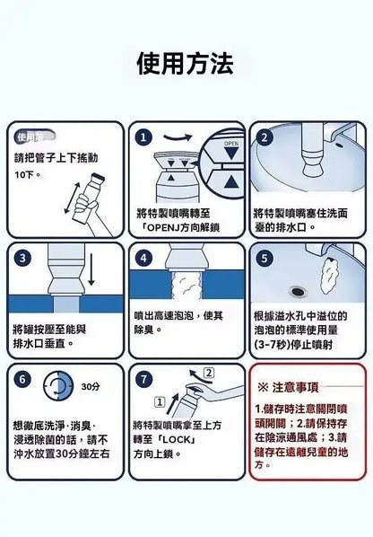 (1瓶)管道除臭劑 下水道除臭泡沫 下水道消臭 異味消除泡沫劑 鋅盤去塞 疏通水槽 掛水管清潔 袪塞 通渠- View 5-ManyMart 萬嚟買