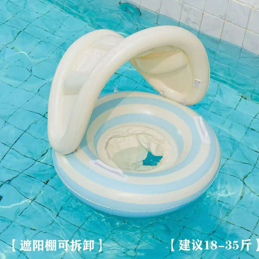 BB水泡 玩水 兒童防翻遮陽水泡 帶可拆卸防曬遮陽篷 18-35斤小童充氣座圈 嬰幼兒水上戲水玩具 游泳池必備- View 2-ManyMart 萬嚟買