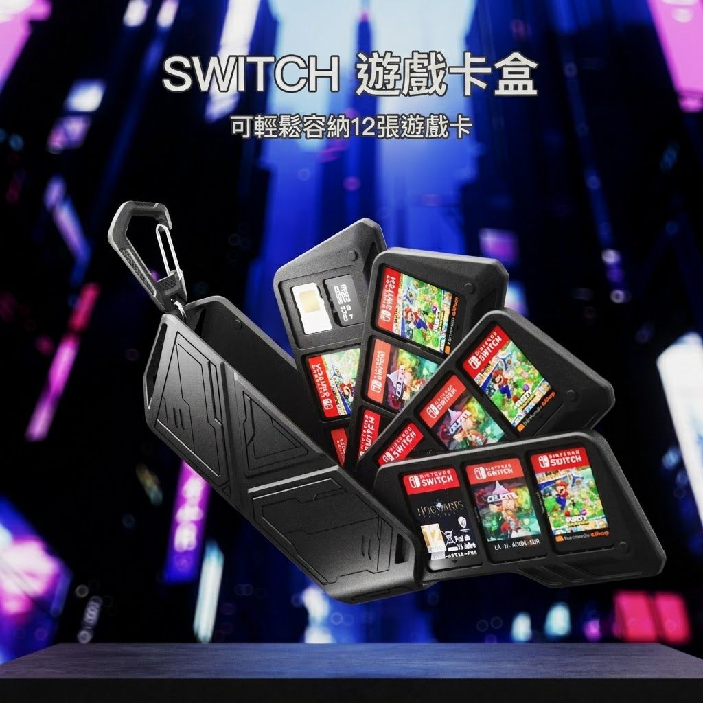 附MicroSD卡槽！Switch 遊戲卡收藏盒｜NS1／2／OLED／Lite 通用 防水防塵防刮 便攜易收納｜任天堂遊戲片保護盒 卡帶盒 旅行旅遊外出用遊戲儲存盒 12卡槽 硬殼卡盒 配件（透明）- View 2-ManyMart 萬嚟買