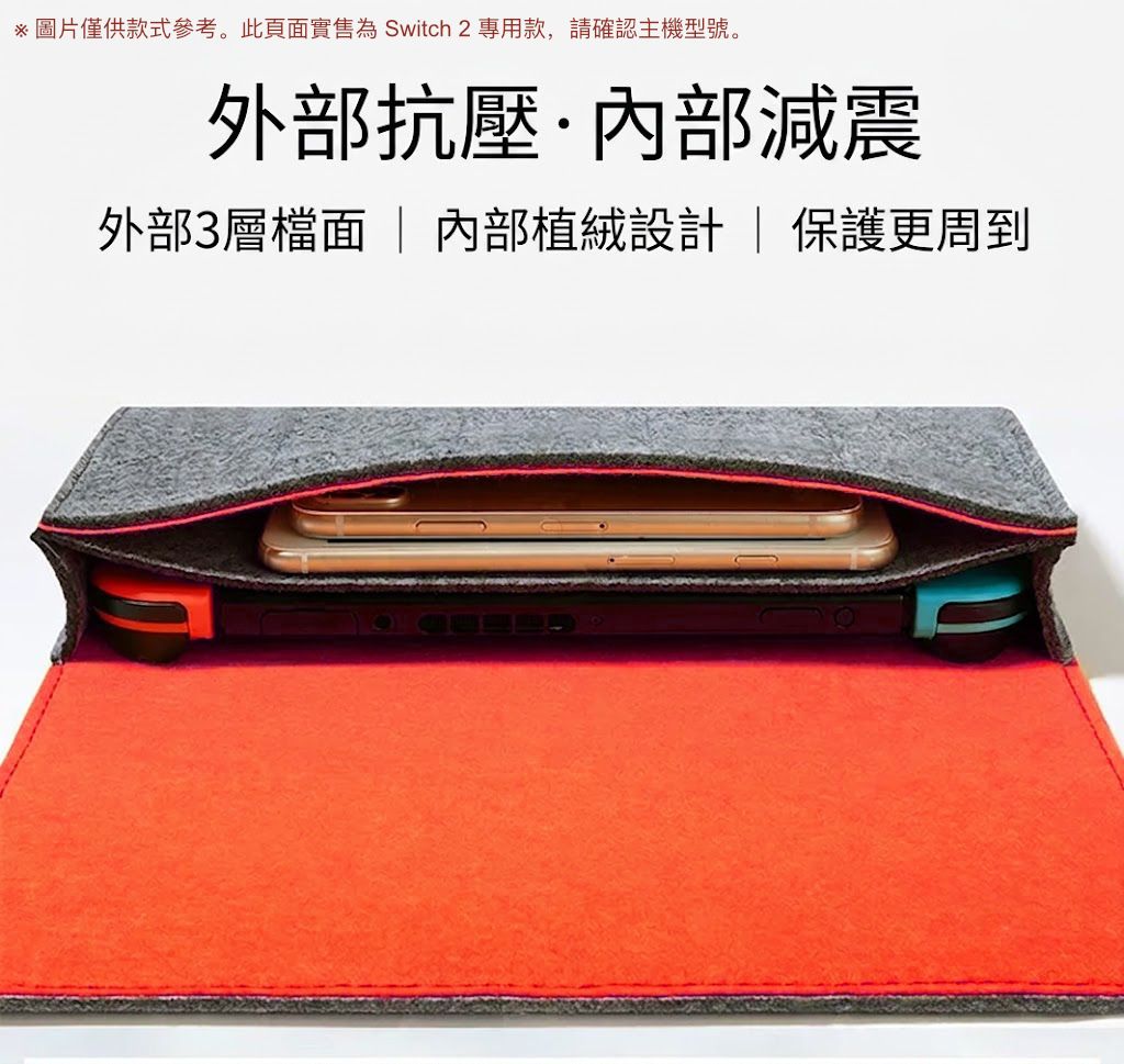 Switch 2 專用！毛氈防護收納包｜防刮防水 防震抗壓 附遊戲卡帶收納卡槽｜任天堂NS2 軟殼保護包 Nintendo主機手拿包 遊戲機配件 旅行旅遊隨身收納 保護套 收納袋（灰色款）- View 5-ManyMart 萬嚟買