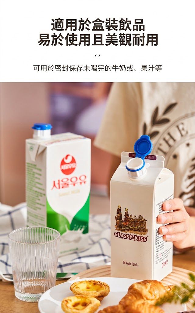 帶蓋保鮮防塵！日本盒裝飲料導流瓶蓋（2個裝）密封儲藏 方便倒出 所有紙盒飲品適用｜牛奶鮮奶／果汁／烘培忌廉等紙盒延伸嘴 飲料引流器 雪櫃冰箱保鮮便利蓋 廚房防漏 倒奶嘴 倒液體 漏斗 漏嘴 廚房神器- View 3-ManyMart 萬嚟買