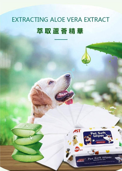 (100片裝）寵物專用濕紙巾 天然蘆薈潔身紙 無酒精 無刺激 貓咪狗狗清潔殺菌除味護理- View 5-ManyMart 萬嚟買