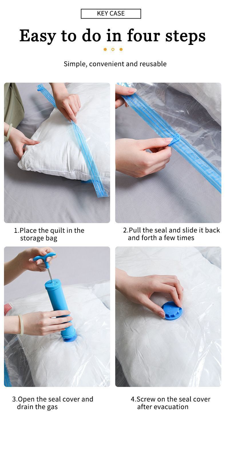 （五個裝50*60cm）換季熱賣 - 透明真空壓縮袋 換季收納袋 衣服被子收納袋 雪花蓋爆拉鍊- View 4-ManyMart 萬嚟買