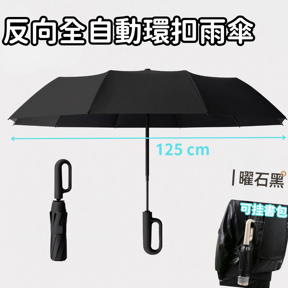 (石耀黑) 全自動環扣防吹翻縮骨遮-雨傘-雨遮-遮陽傘-戶外傘-掛袋傘-防紫外線傘- View 1-ManyMart 萬嚟買