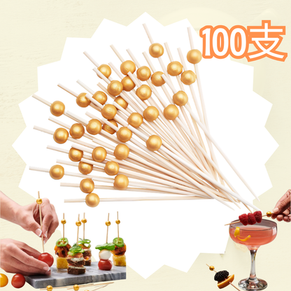 【100只】金珠水果簽 12cm 雞尾酒 開胃菜 擺盤 裝飾竹籤- View 1-ManyMart 萬嚟買