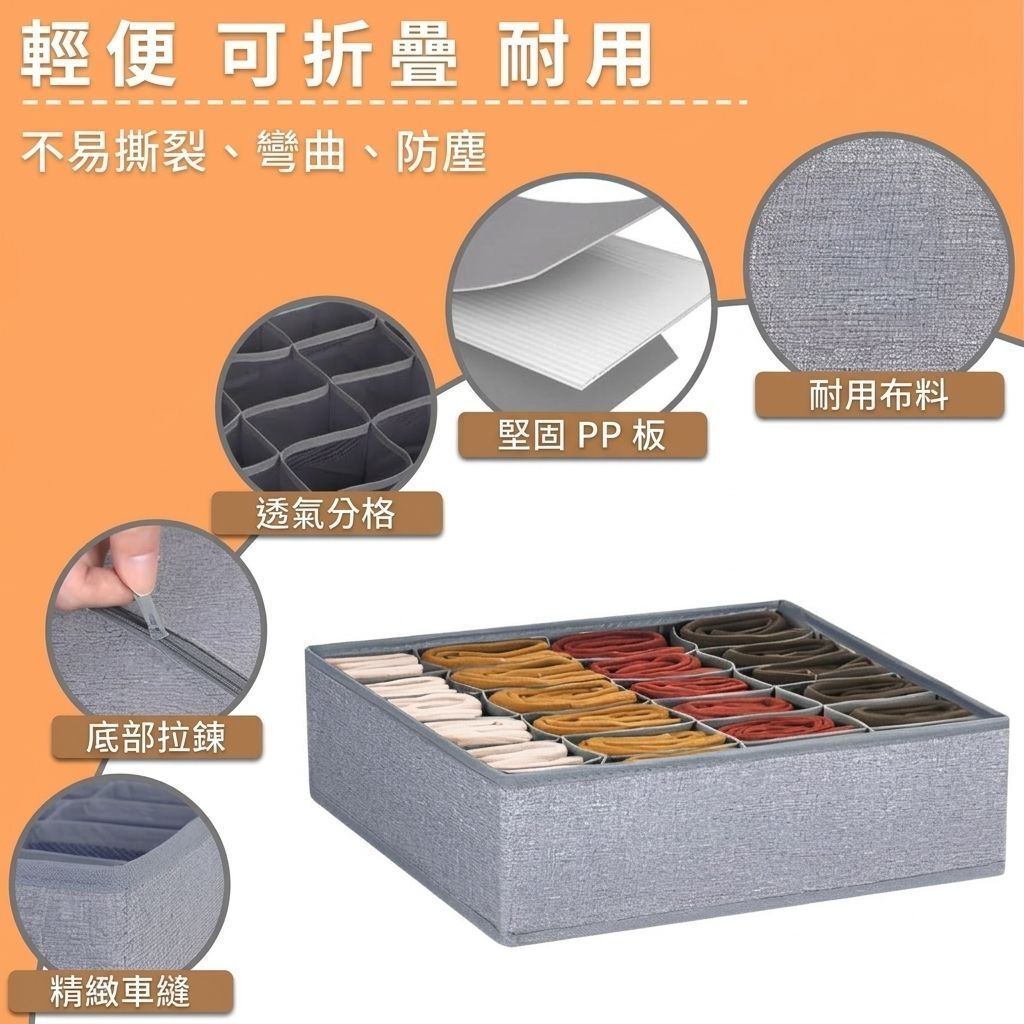 衣櫃抽屜襪子內衣收納盒24格 衣物收納箱 櫥櫃分隔箱 襪子 內衣 領帶 飾品 梳妝台 抽屜- View 2-ManyMart 萬嚟買