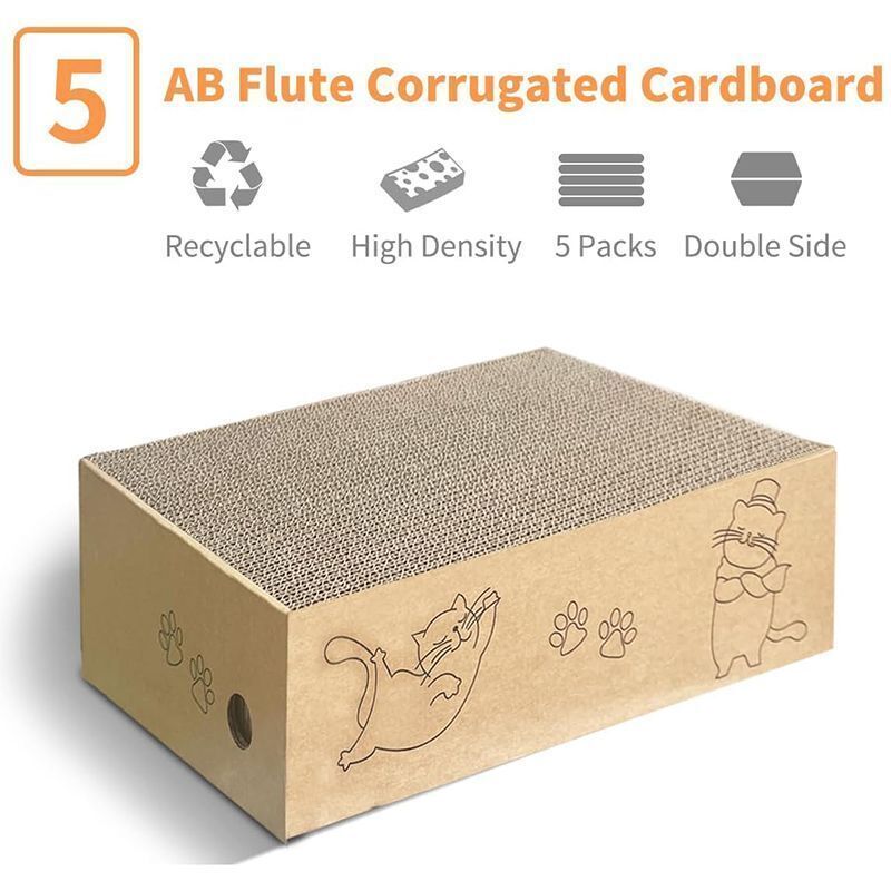 適用於室內貓的貓抓板紙板盒 5 包合 1，適用於室內貓和小貓的貓抓板紙板盒，大尺寸貓抓板，方便貓抓撓- View 4-ManyMart 萬嚟買