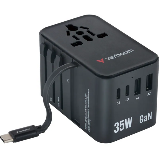 Verbatim 旅行充電器 35W 通用旅行轉插 (附USB-C可伸縮充電線) USB 旅行轉插 智能充電 國際轉插 伸縮插蘇 快充火牛 USB充電器 叉電器 國際安全認證- View 2-ManyMart 萬嚟買