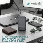 Hedonic CCC Certified QR Code MagSafe 15W + PD 20W 10000mAh Power Bank with Built-in Cable and Stand P721P｜81079｜Black｜"