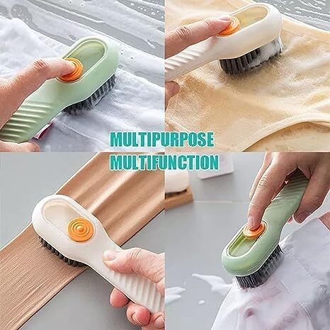 Japanese soap pump cleaning brush (2 pieces) multi-functional liquid-added foaming shoe brush household shoe cleaning tool push-type cleaning brush soft-bristled clothes washing brush does not damage shoes or clothes artifact (one green + white each)