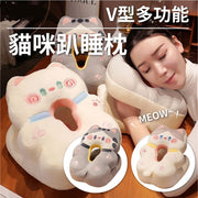 V型猫咪趴睡枕V型午睡枕趴枕办公室枕头趴睡枕头午睡神器办公室抱枕（抱抱猫）