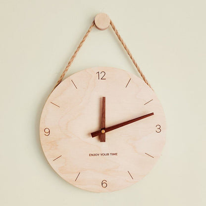 Wooden hanging rope creative wall clock Nordic Japanese style hot-selling clock home living room clock decoration Wall Clock