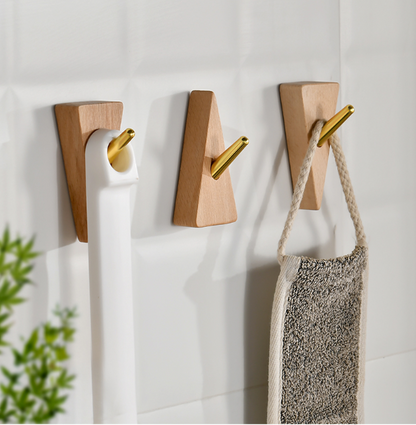 2 self-adhesive hooks, modern Nordic style room door-type clothes hooks, Nordic bathroom hooks, clothes hooks, no need to punch holes, unprinted style beech wood skirting, no need to punch wooden hooks - beech wood square hooks, set of 2